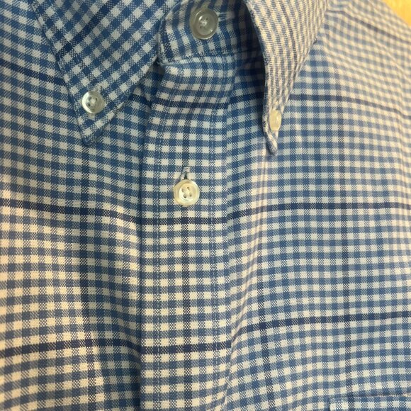 Baumwolle Cotton Classic Blue Plaid Button Down // Lands' End Men's Size L - Picture 4 of 9